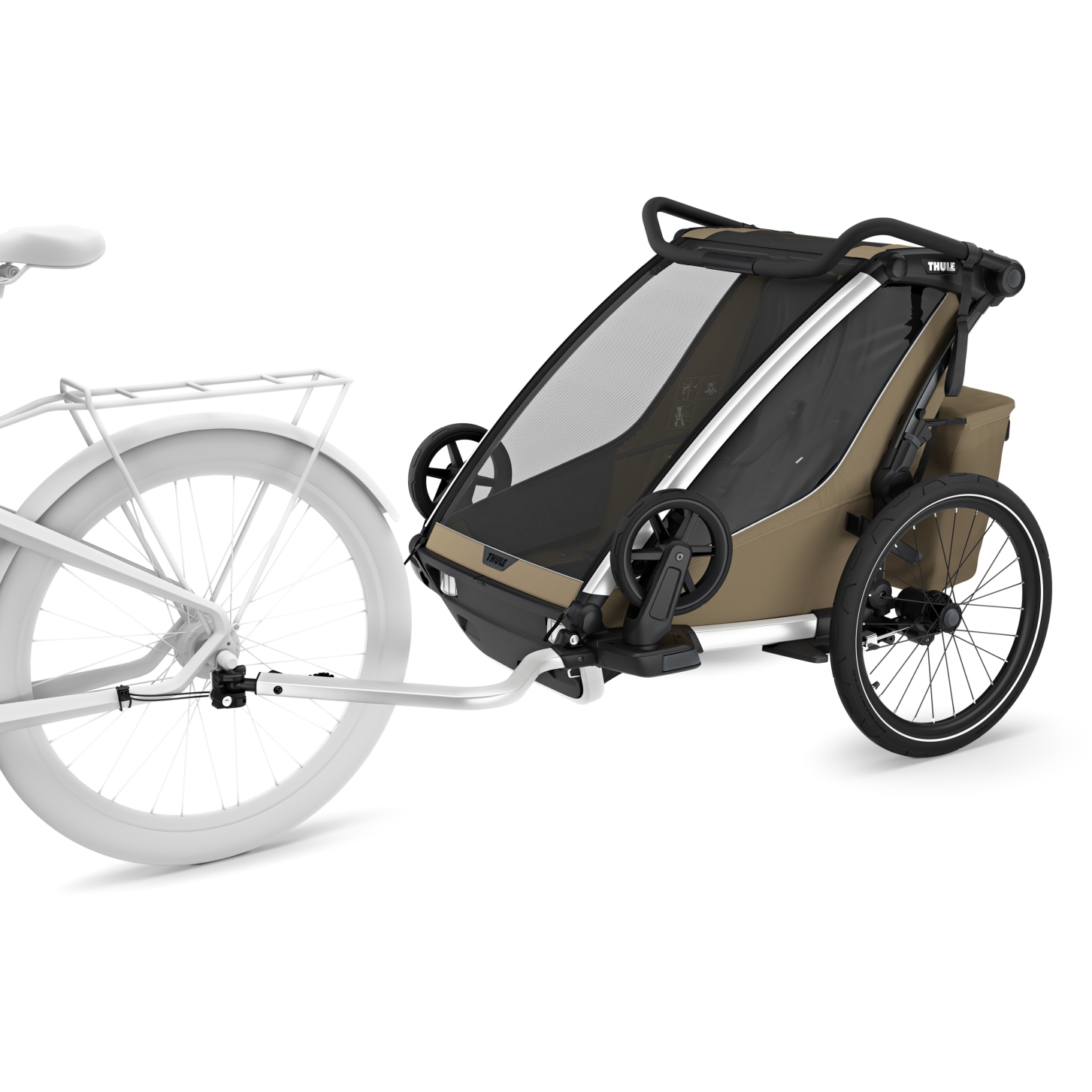 thule chariot cross 2 double bike trailer 2 kids faded khaki 11 1849547